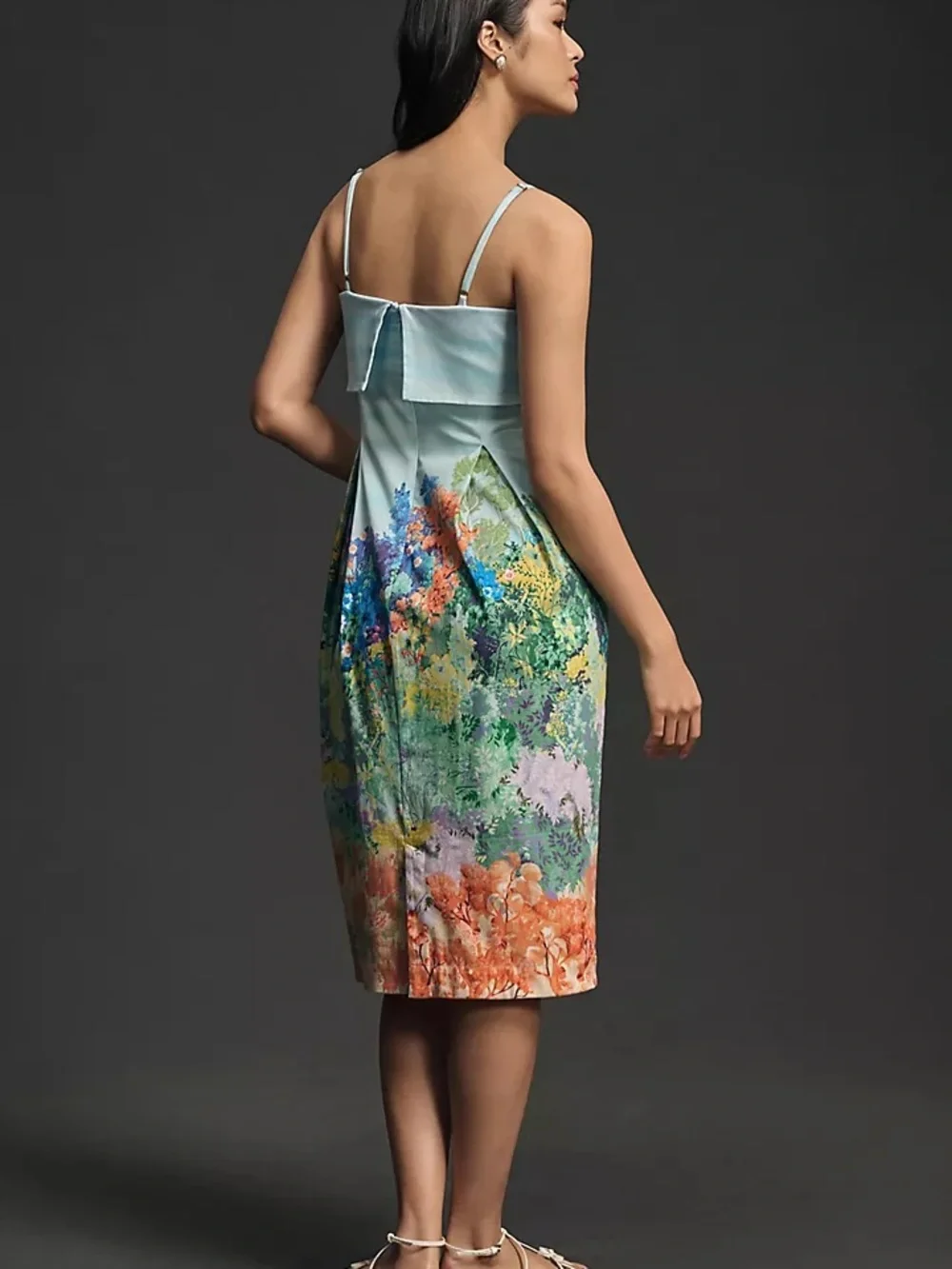Anthropologie Landscape Floral Midi Dress Blue Fit & Flare Garden Artsy Size S - Picture 2 of 11
